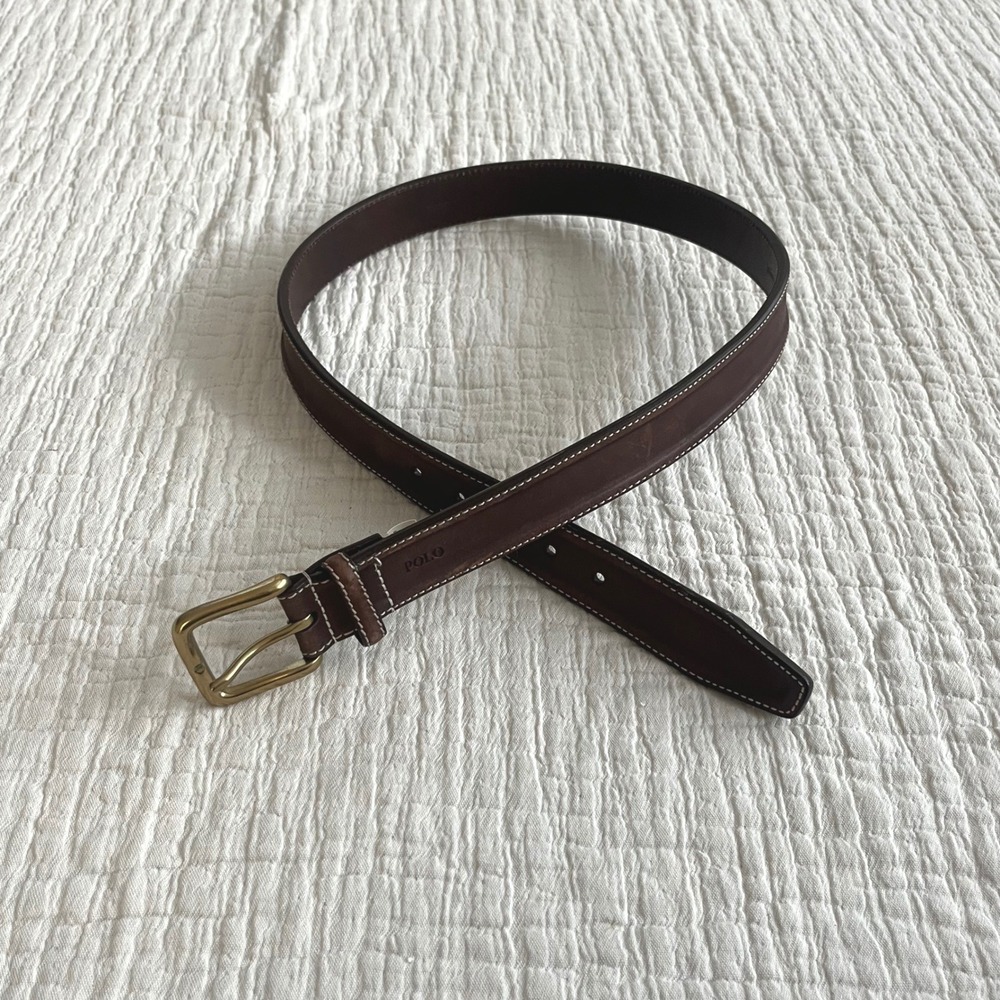 NWT Polo Ralph Lauren Men Brown Leather Belt 36 Brass Buckle